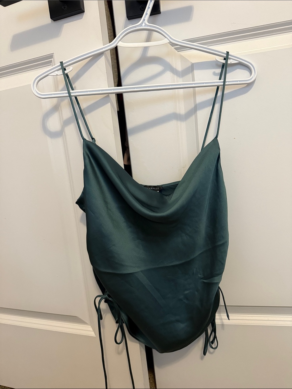 Dynamite Satin Cowl Neck Camisole in Deep Green